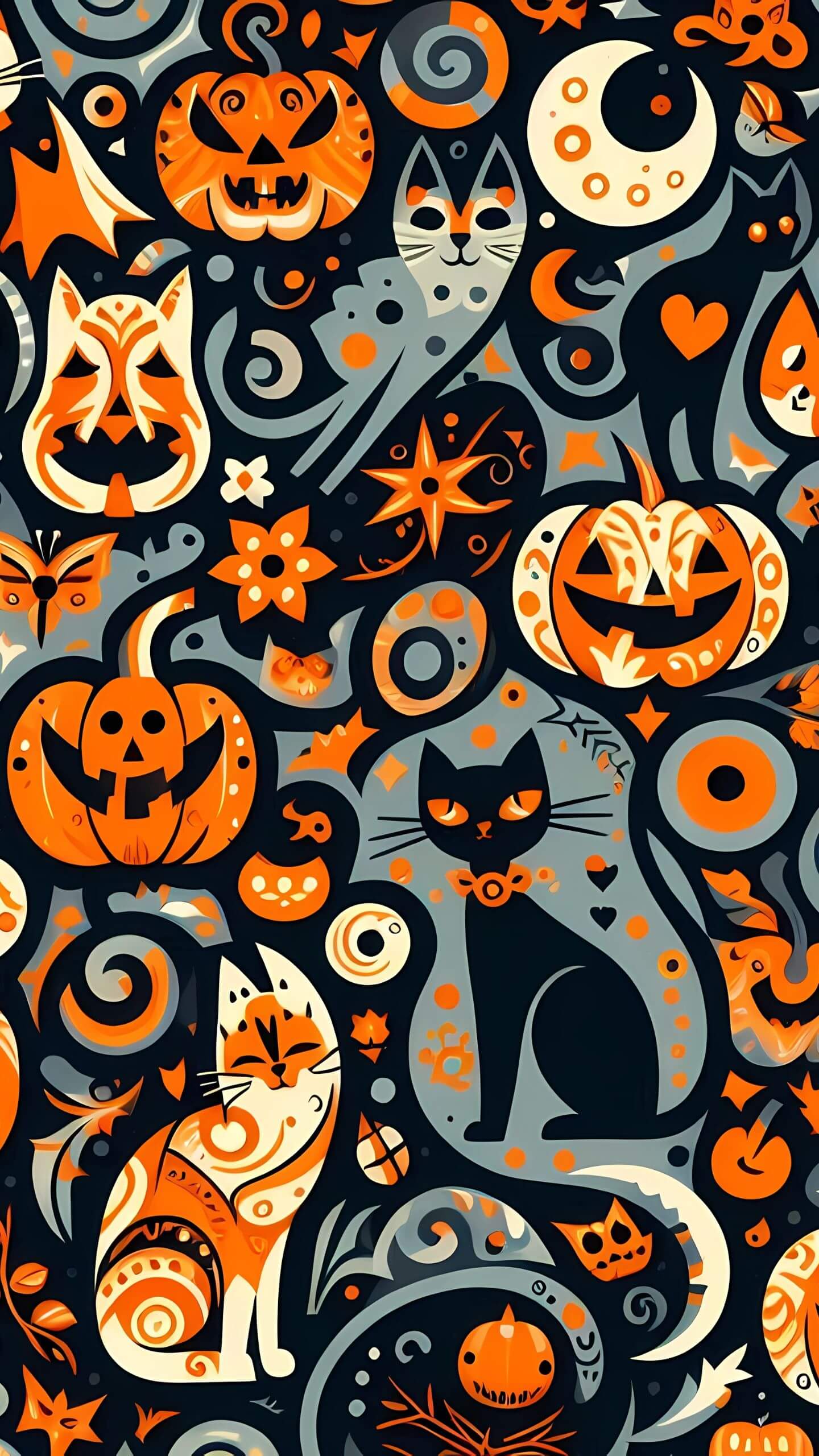 Abstract Halloween Cats - Mobile Wallpaper