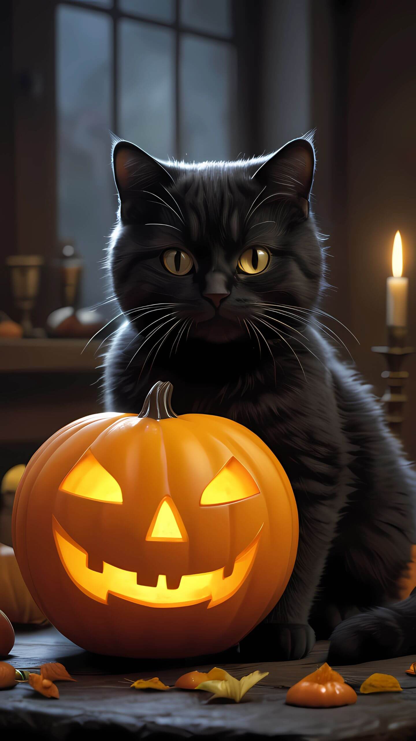 Black Cat and Pumpkin Photography - Mobile Wallpaper