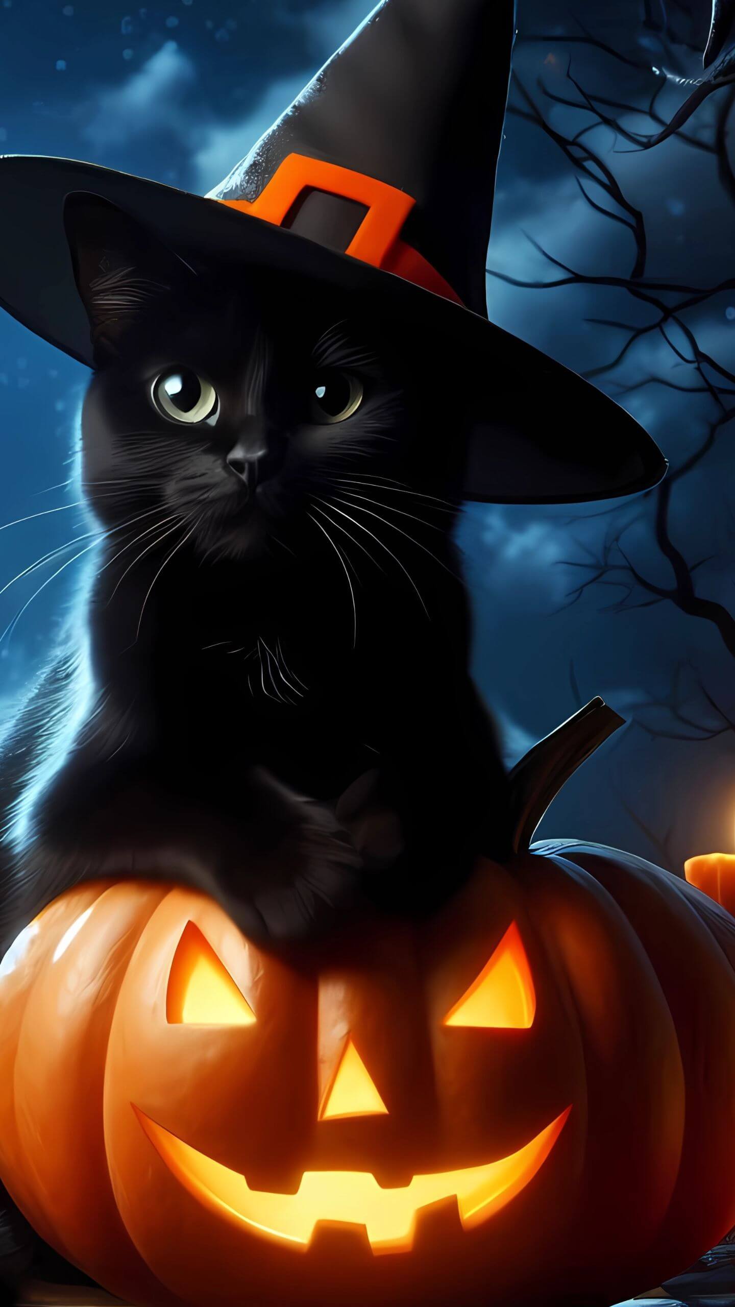 Black Cat on Pumpkin - Mobile Wallpaper