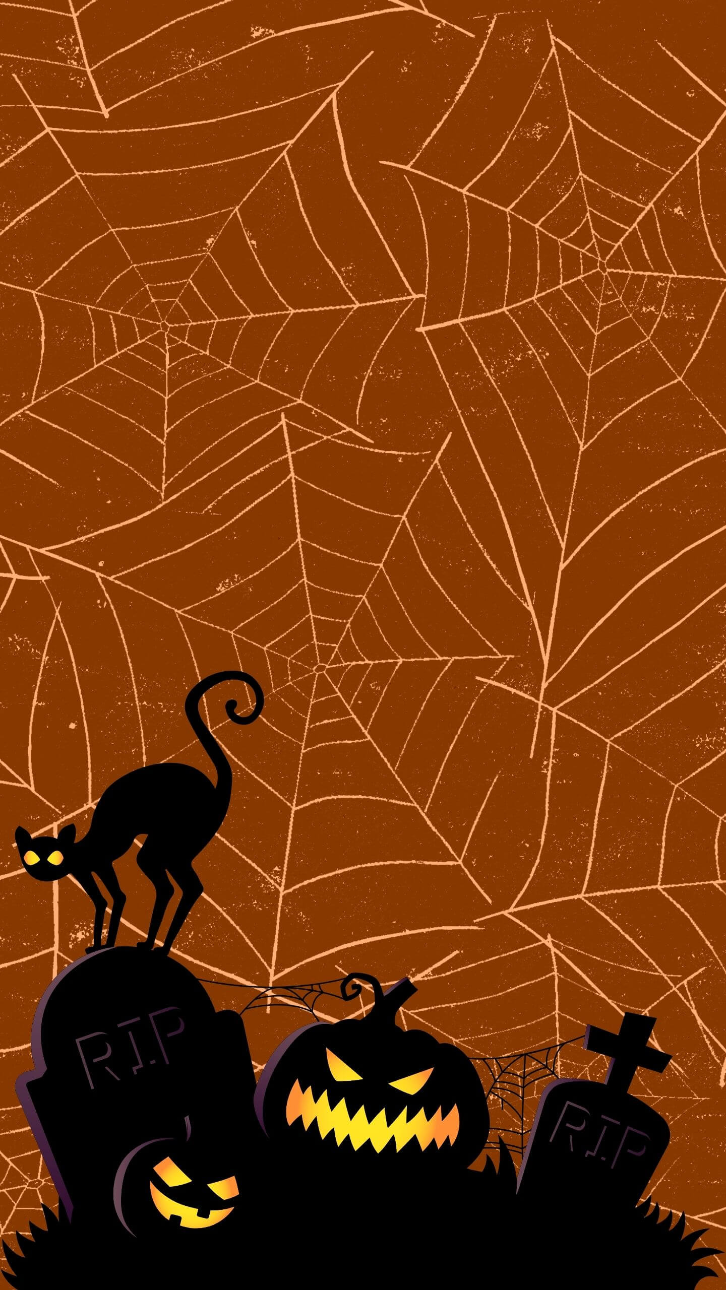 Black Cat on Spider Web Background - Mobile Wallpaper