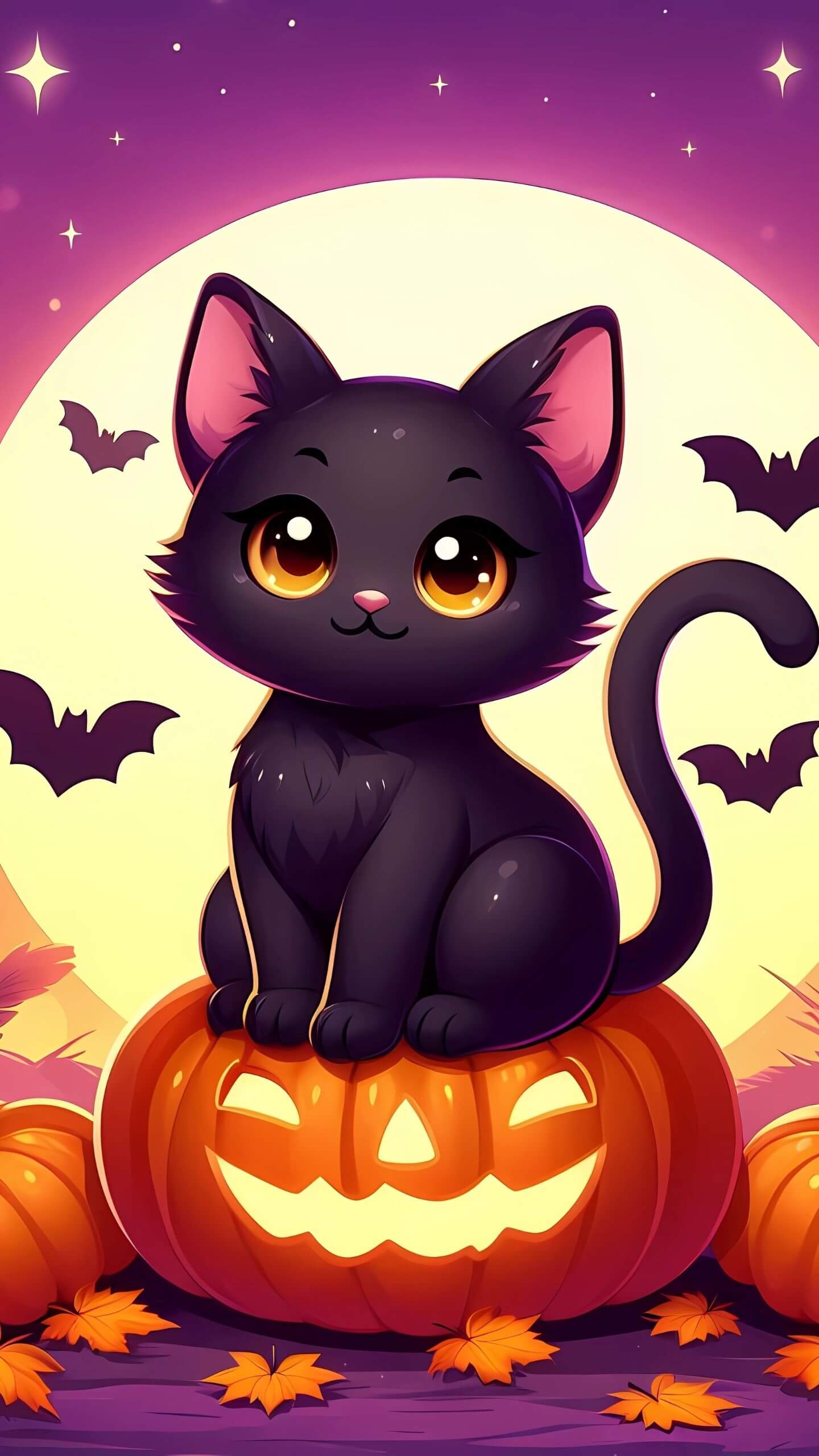 Cat and Pumpkin Vector Art - Mobile Wallpaper