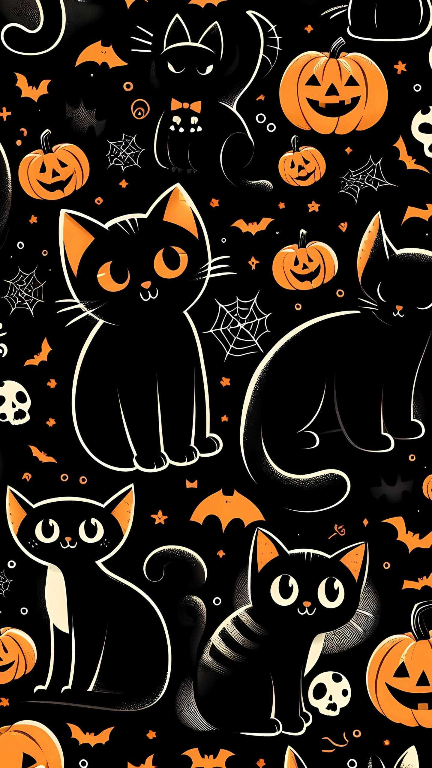 Halloween Black Cat Abstract Pattern - Mobile Wallpaper