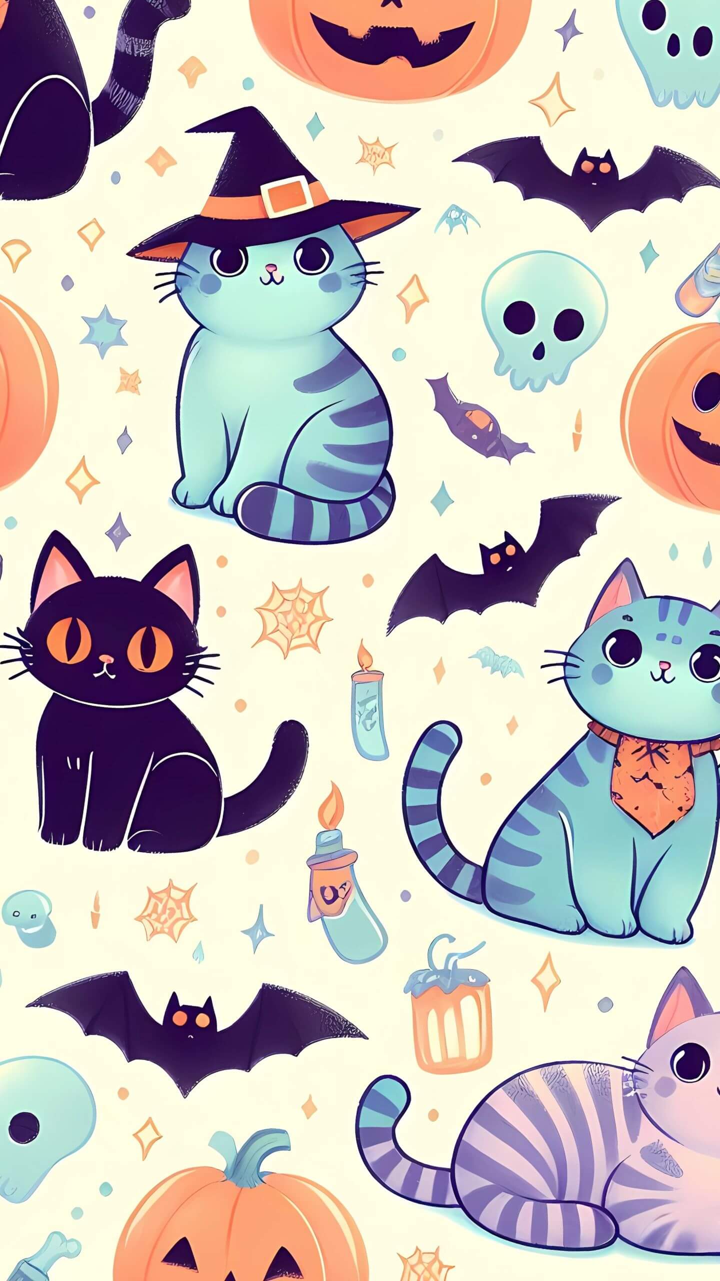 Halloween Cats - Pastel Mobile Wallpaper