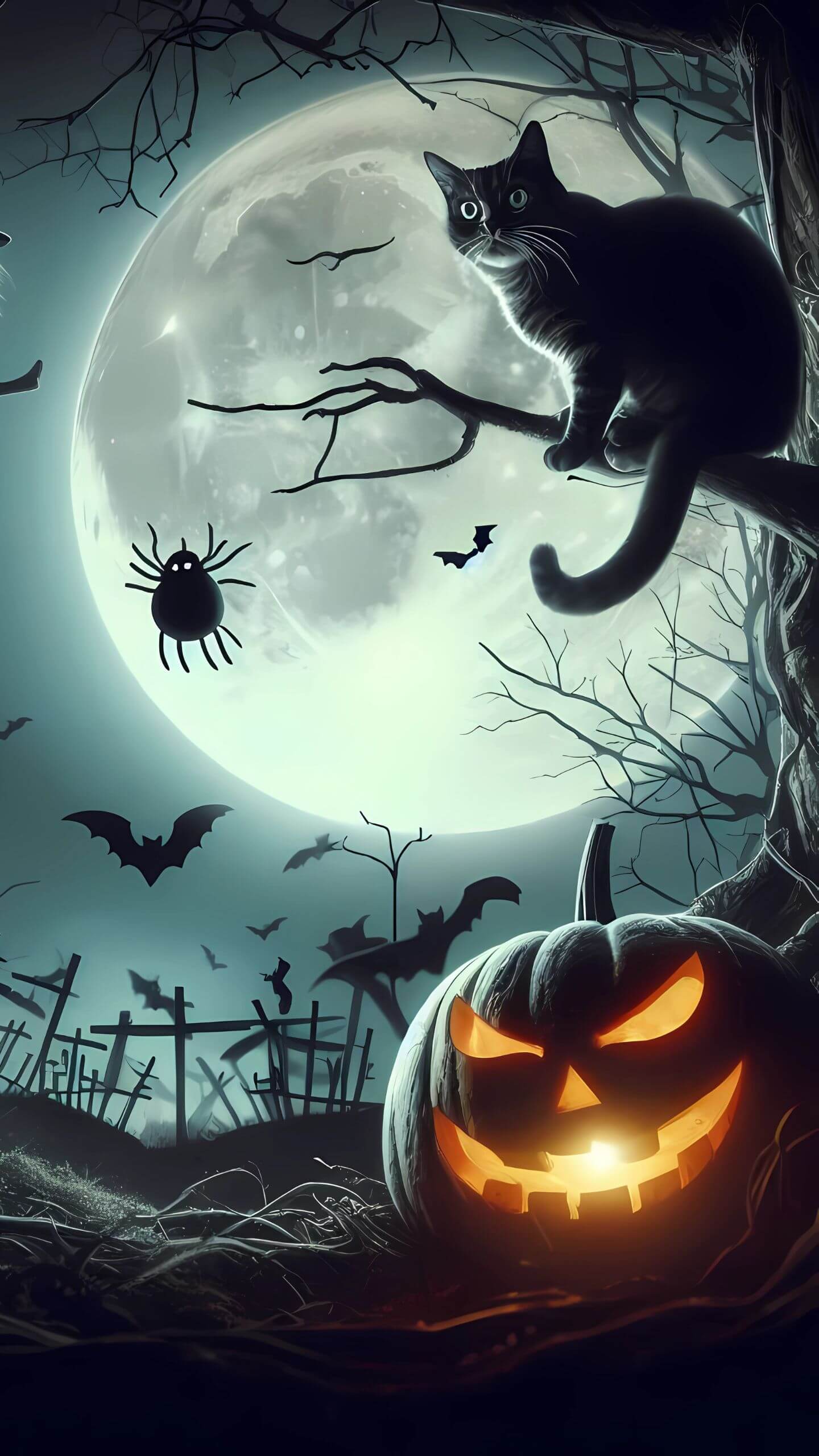 Scary Halloween at Full Moon - Mobile Wallpaper