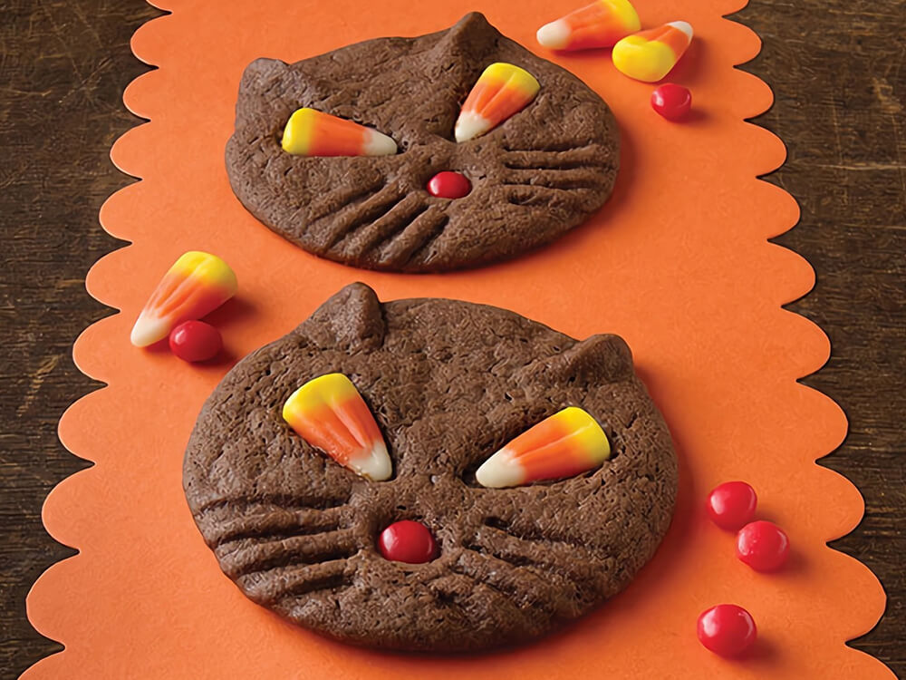 Black Cat Cookies with Candy Corn Eyes