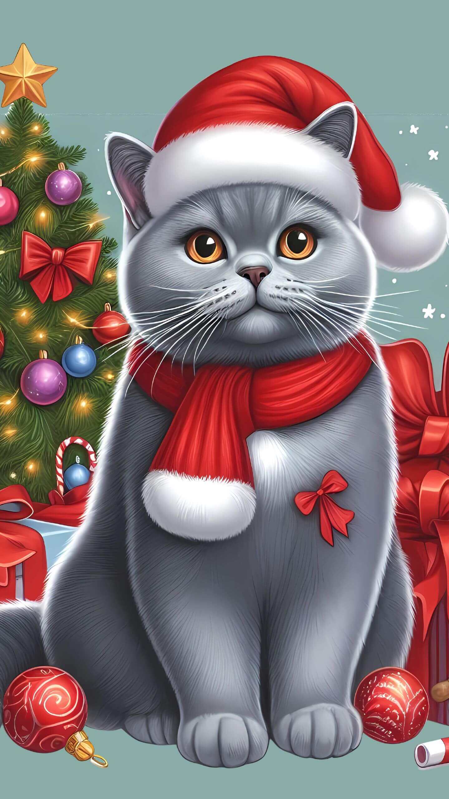 British Shorthair Illustration Christmas Mobile Wallpaper