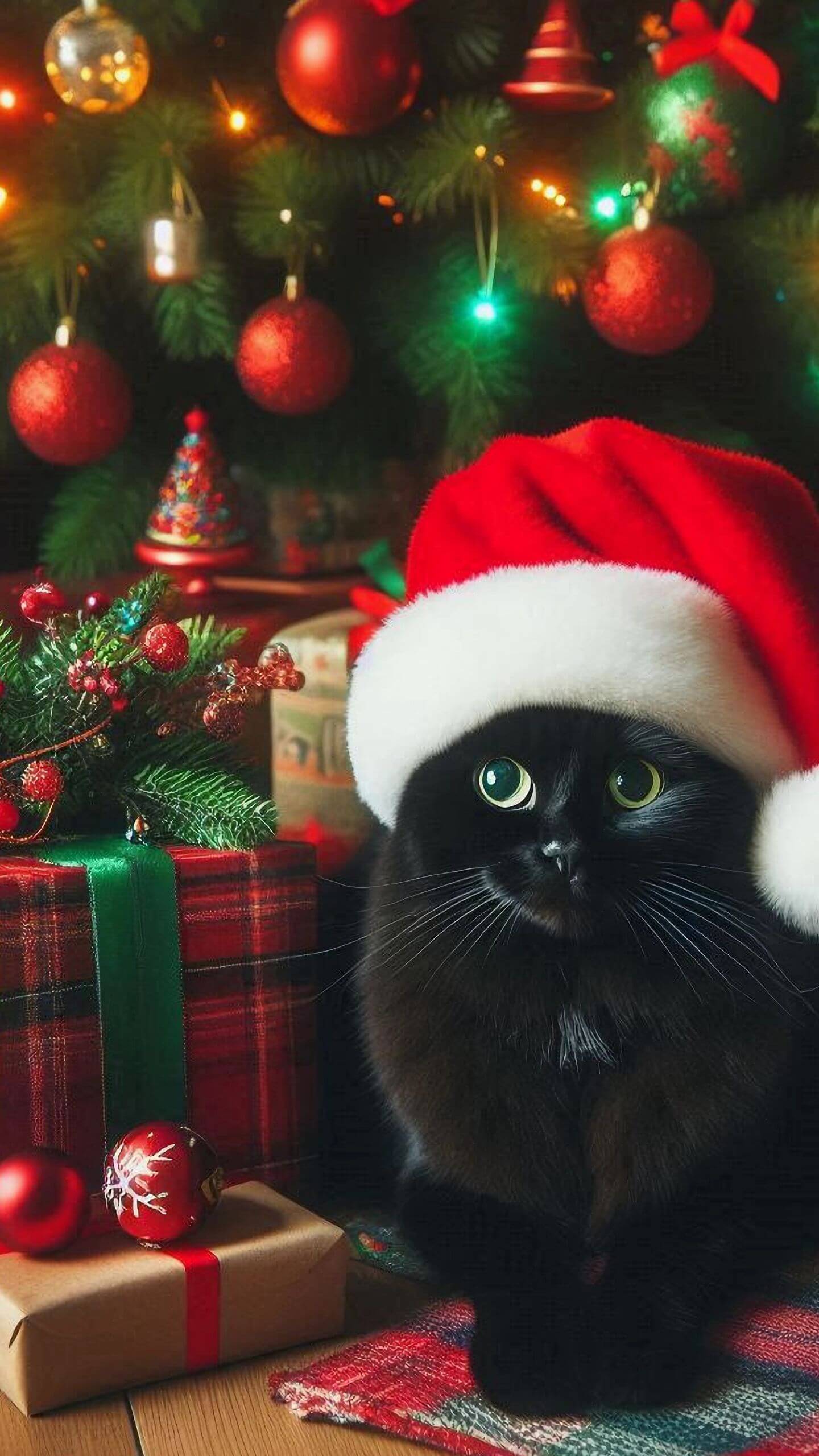 Cute Black Cat Christmas Mobile Wallpaper