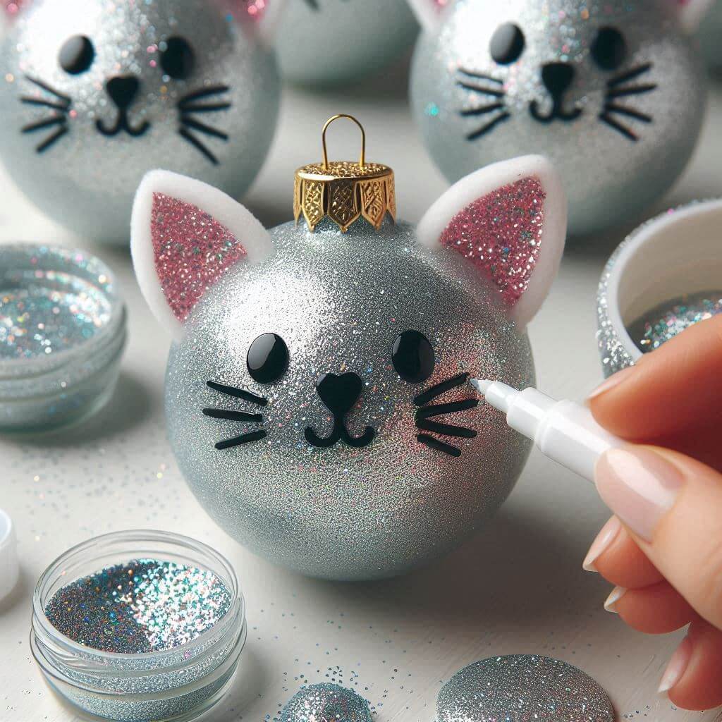 Glitter Cat Ball Ornaments