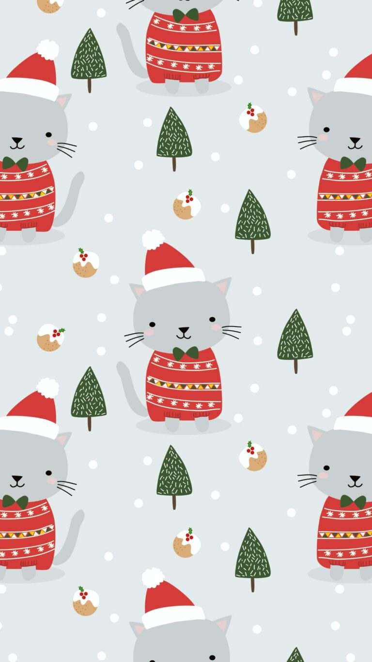 Grey Cat Christmas Pattern Mobile Wallpaper