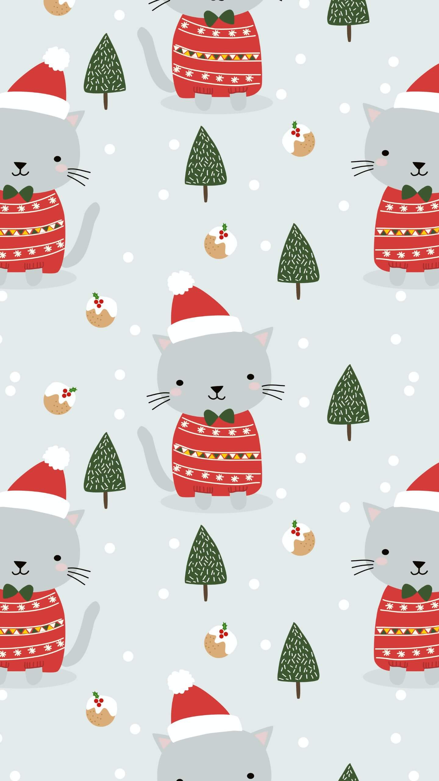 Grey Cat Christmas Pattern Mobile Wallpaper