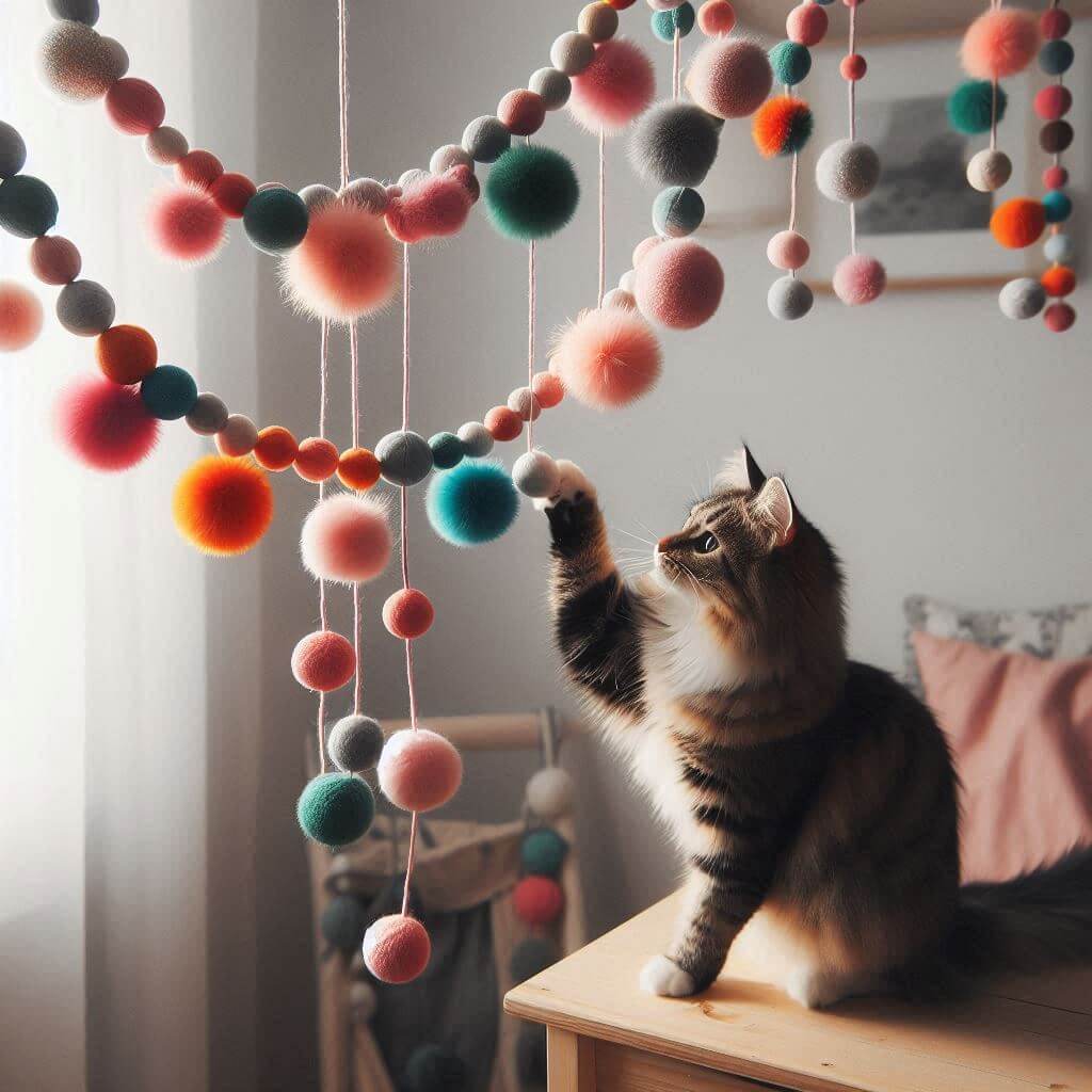 Jolly Pom Pom Garland for Cats