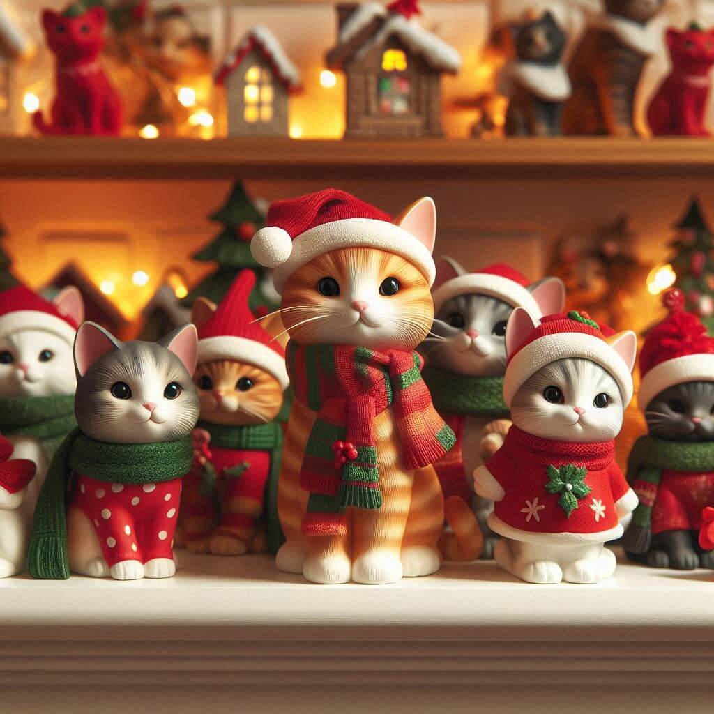 Mini Cat Figurines for Mantel Displays