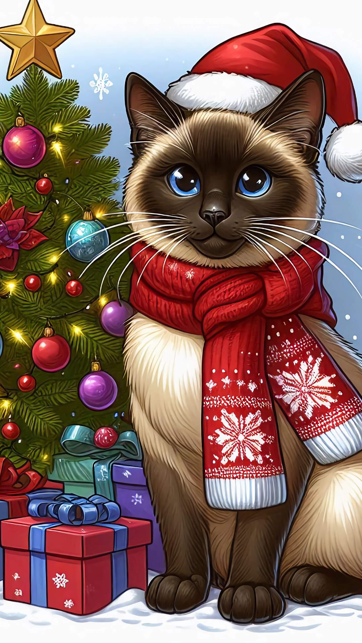 Siamese Cat Christmas Mobile Wallpaper