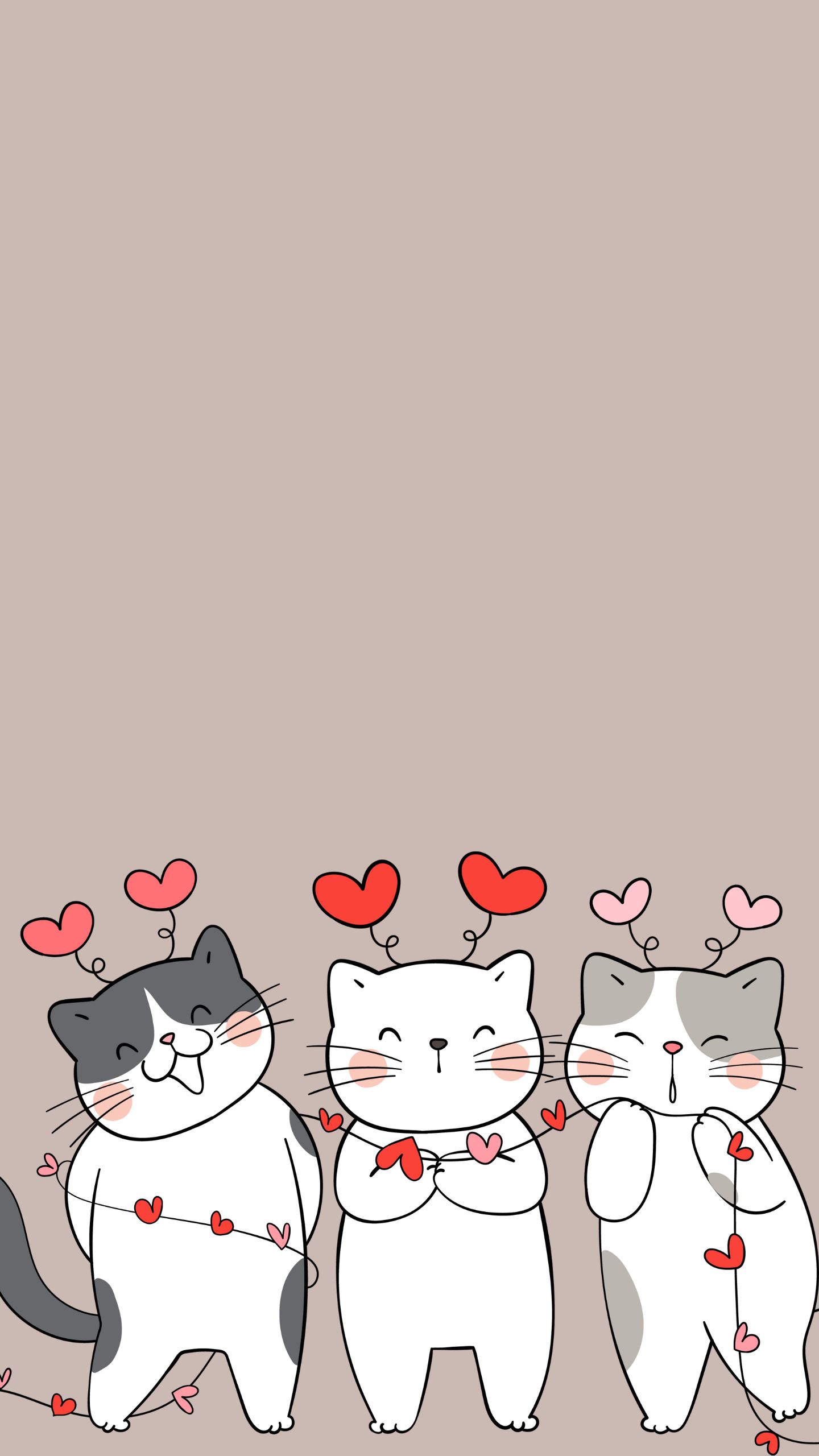 Three Cats with Valentine's Day Garlands