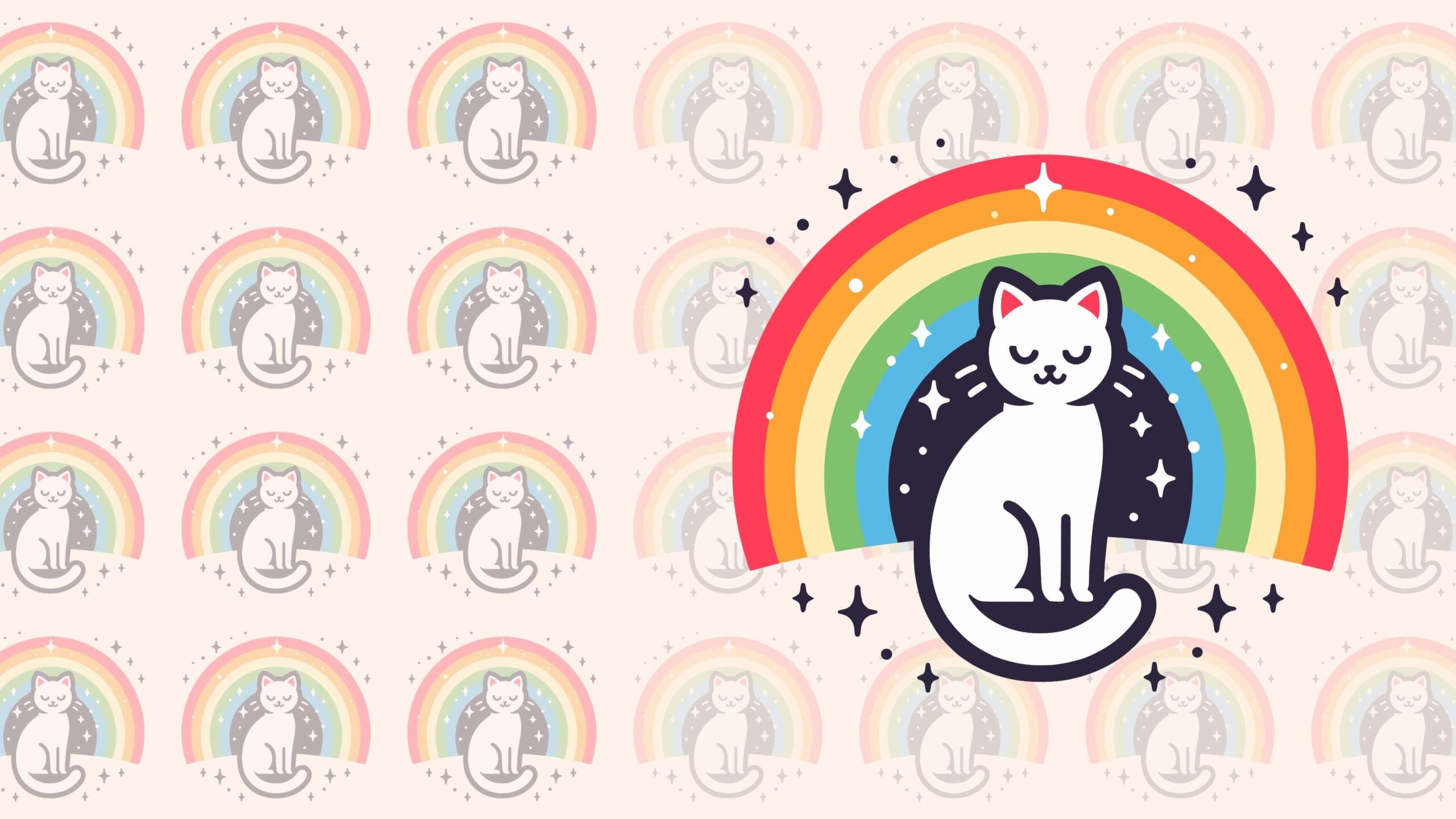 Calm Cat in the Embrace of a Rainbow Pattern