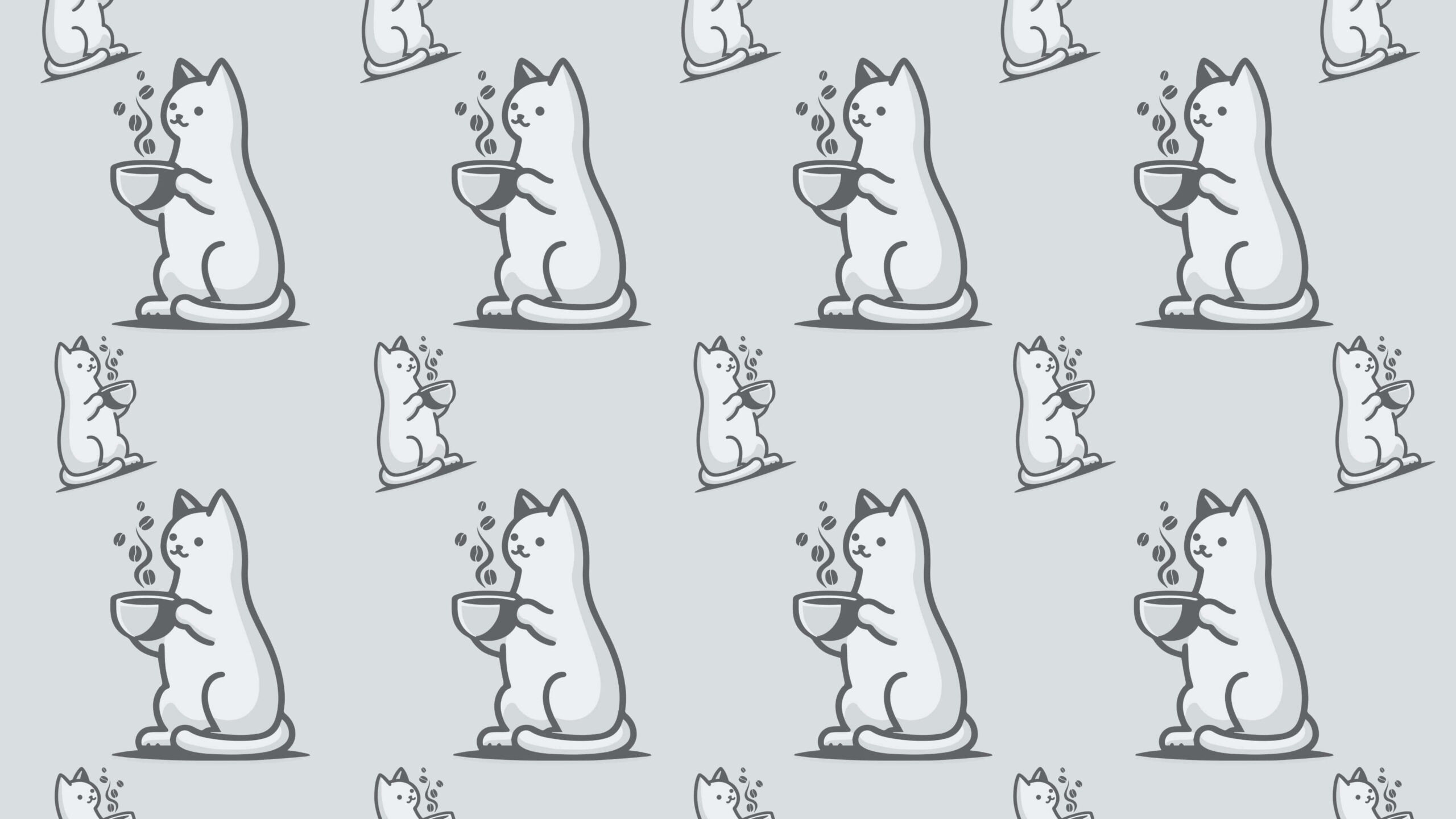 White Cat Drinking Coffee Background