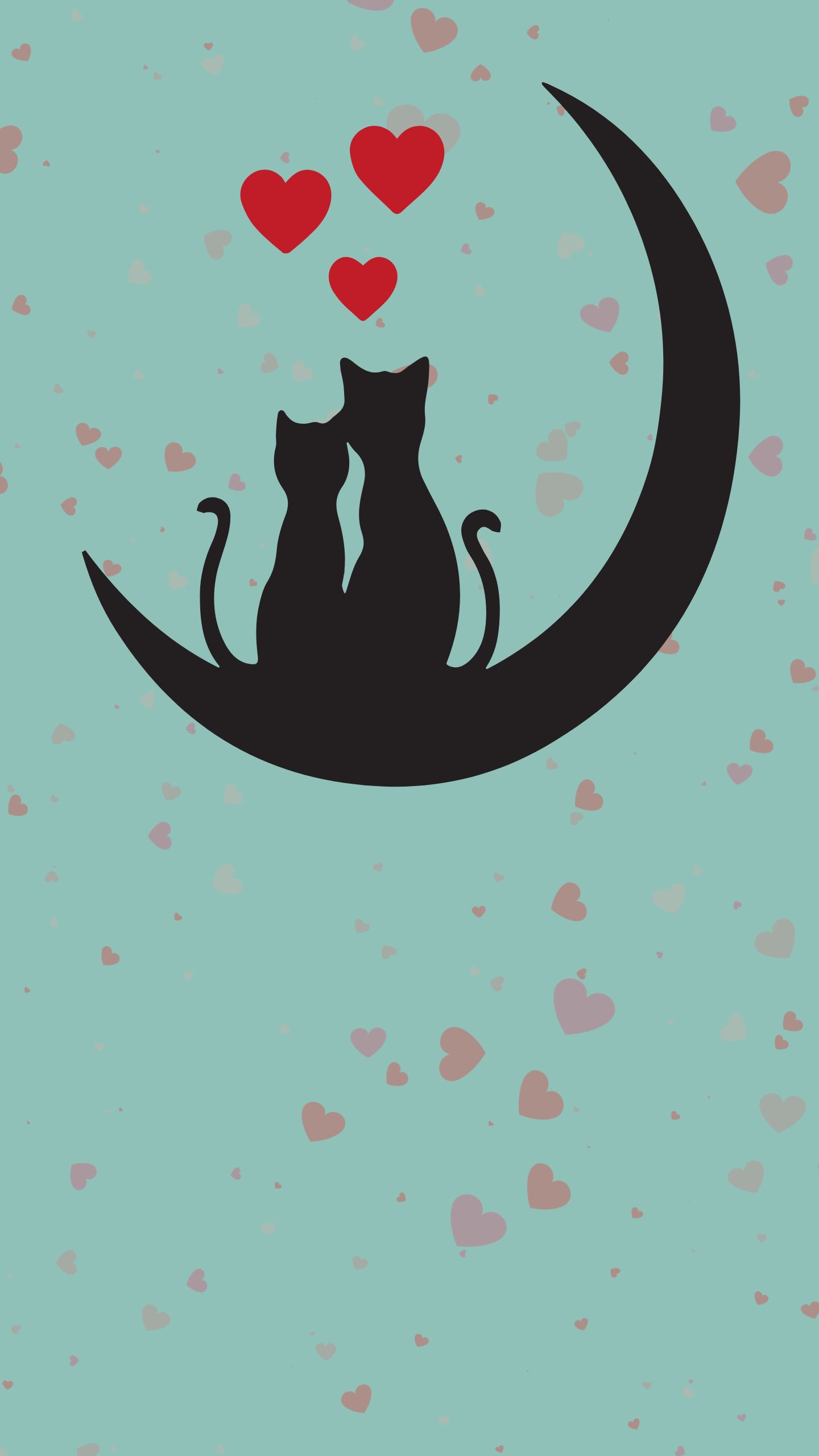 Lover Cats on the Moon - Wallpaper