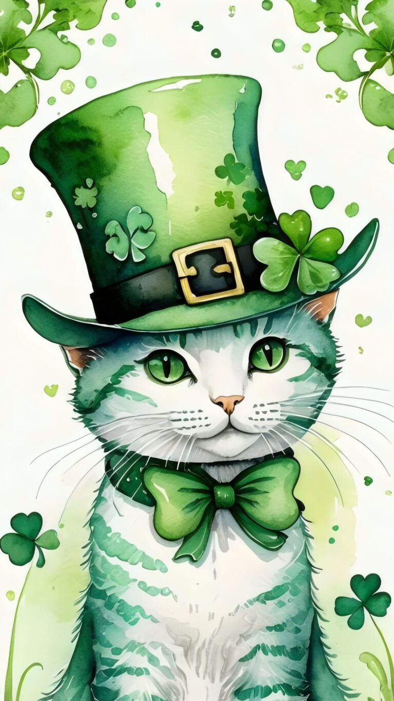 St. Patrick’s Day Tabby Cat Watercolor
