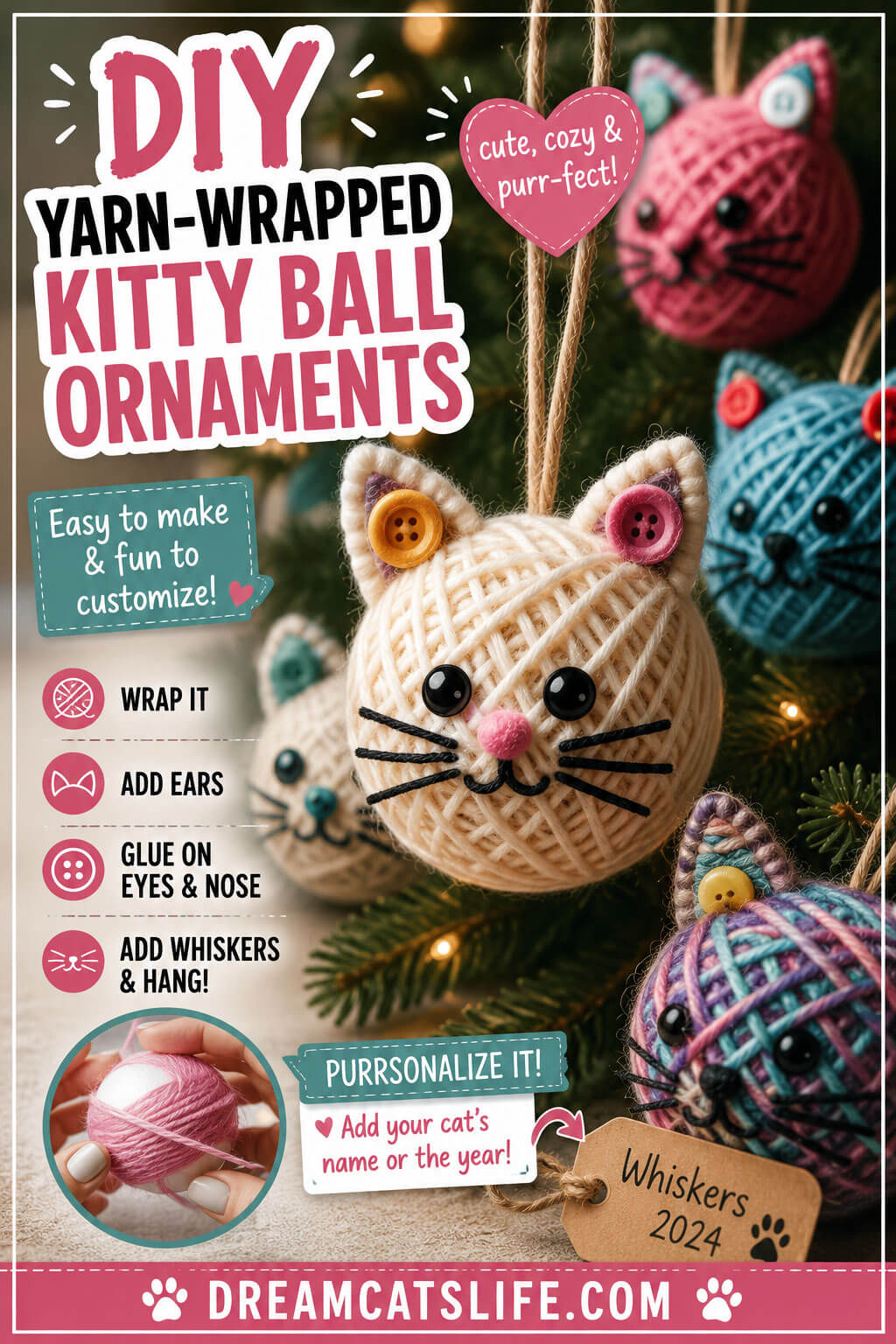 DIY Yarn Wrapped Kitty Balls