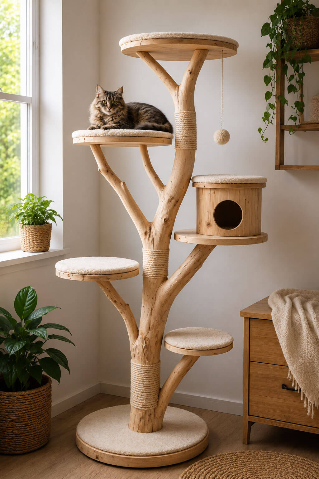A Cat Tree Built From a Natural Tree Trunk