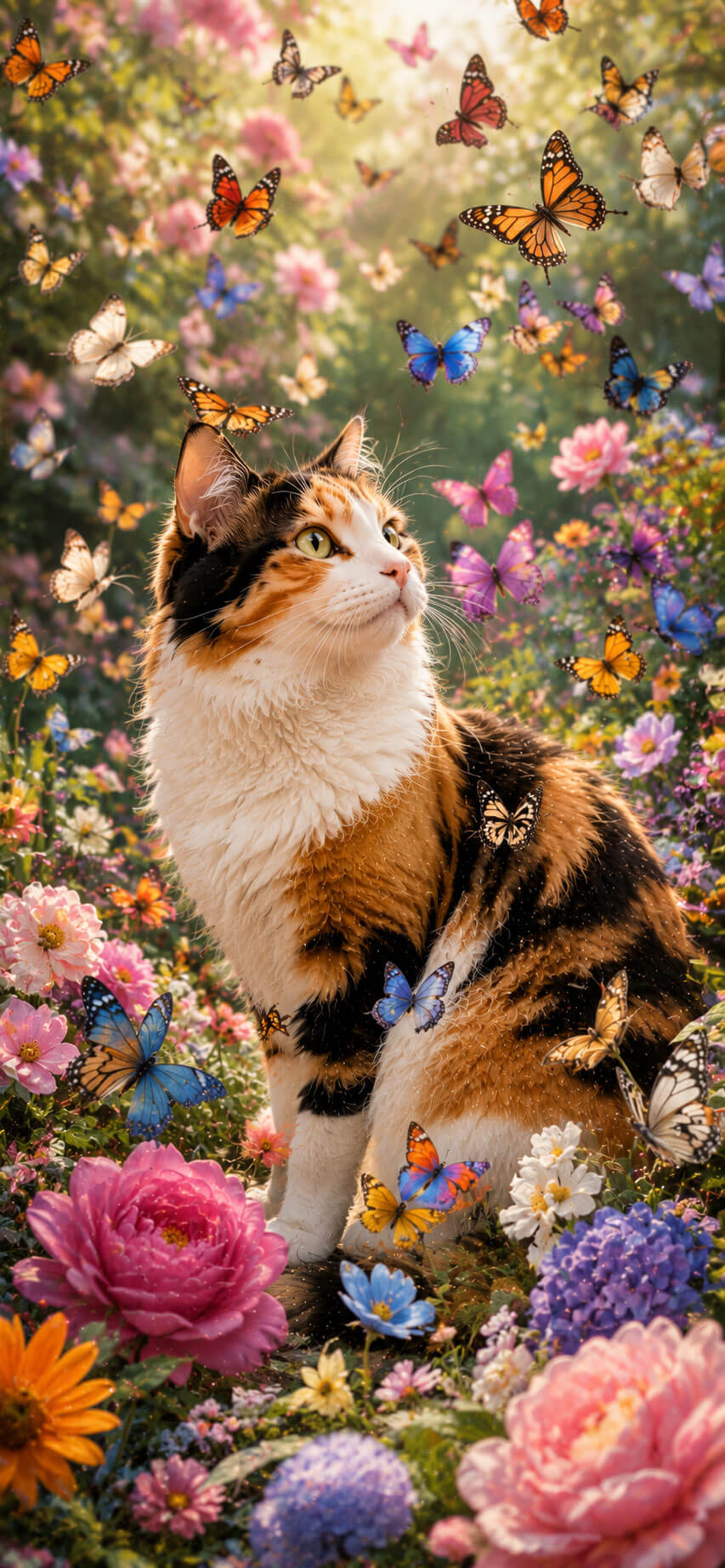 Calico Cat Wallpaper: Butterfly Garden