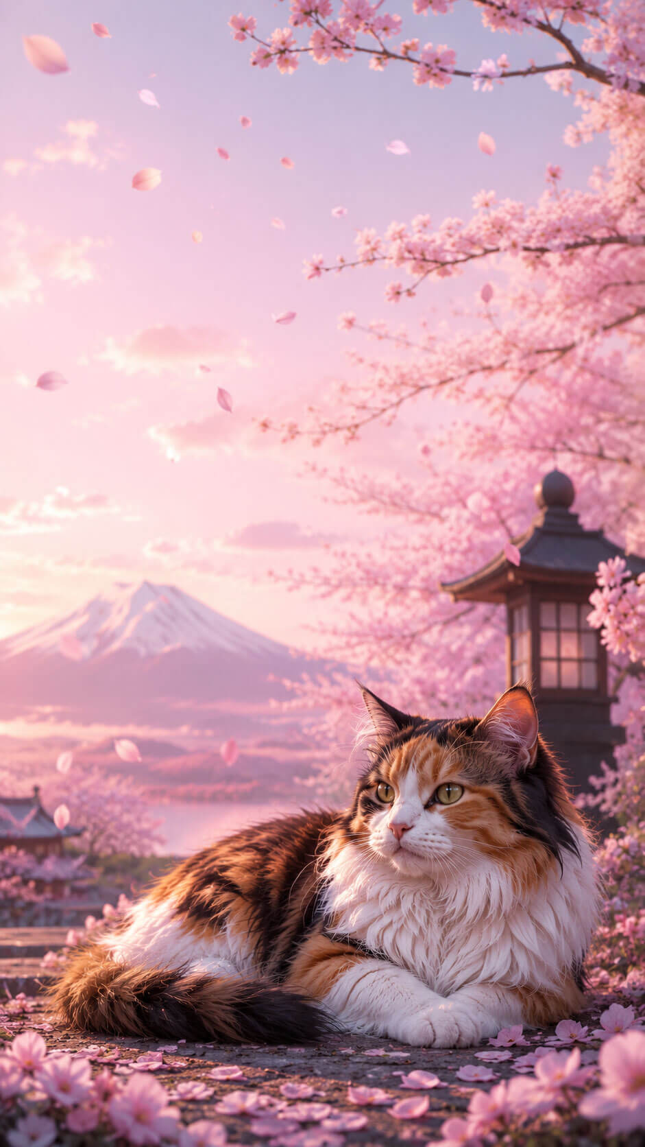 Calico Cat Wallpaper: Cherry Blossom Dreams
