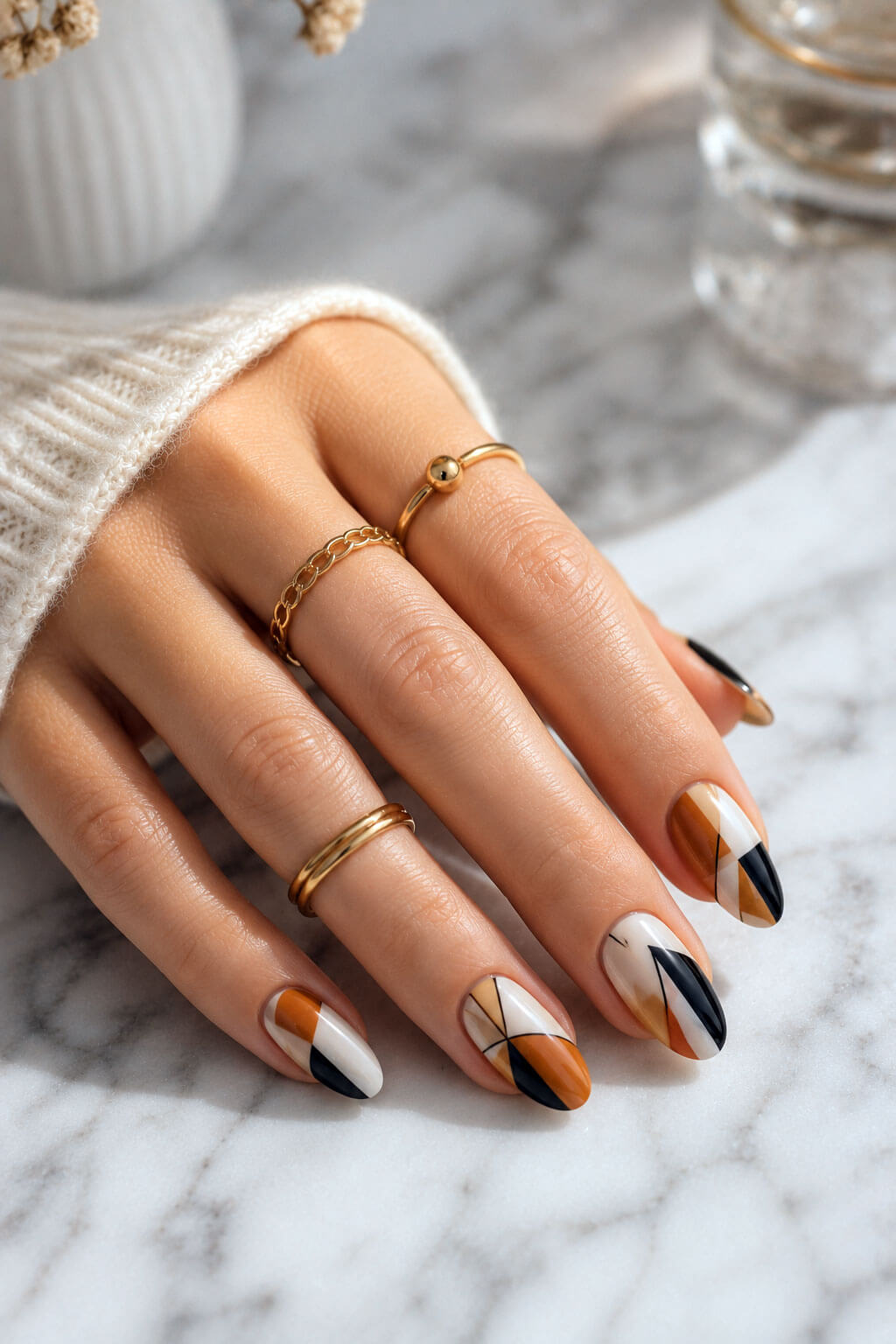 Geometric Calico Color Block Nails