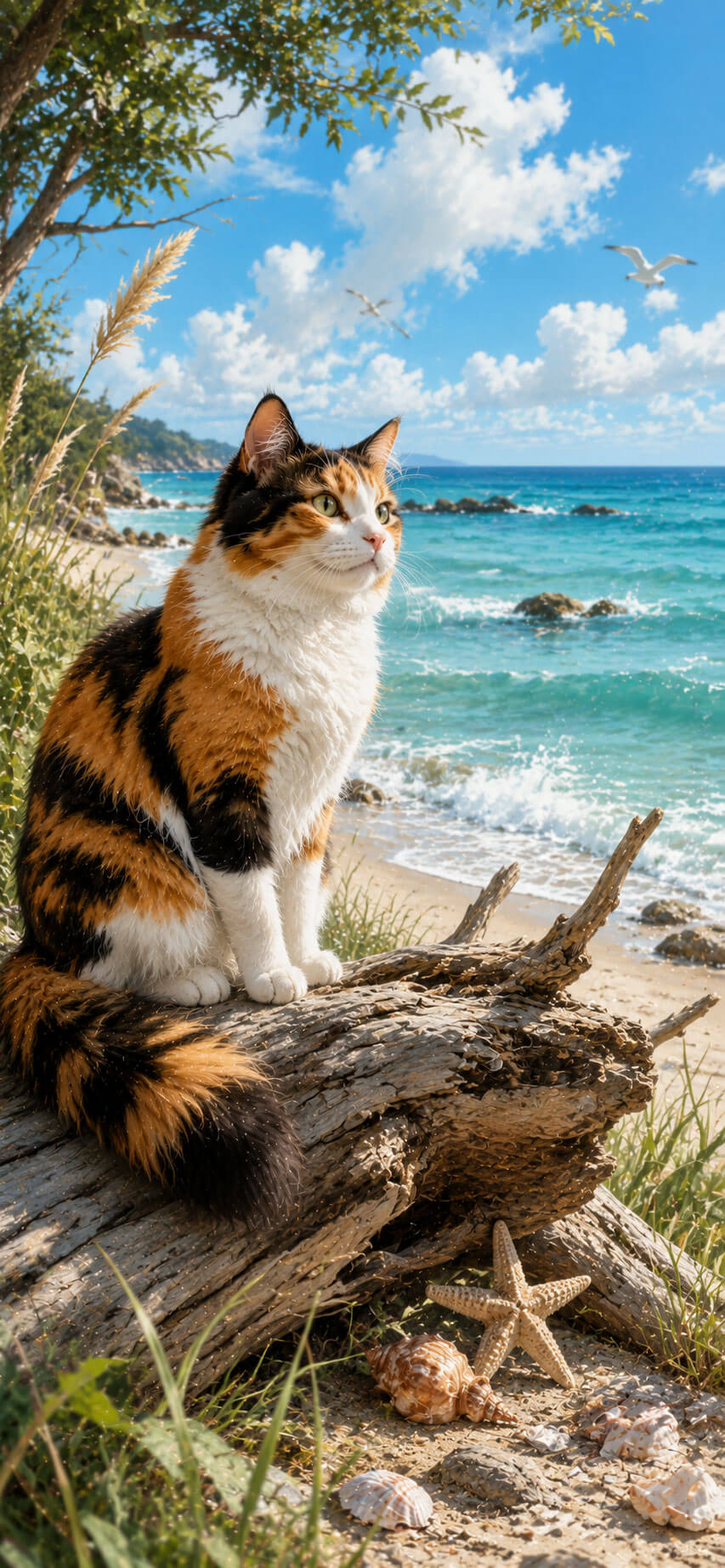 Calico Cat Wallpaper: Ocean Breeze