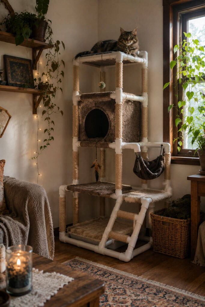 PVC Frame Cat Tower Wrapped in Sisal Rope