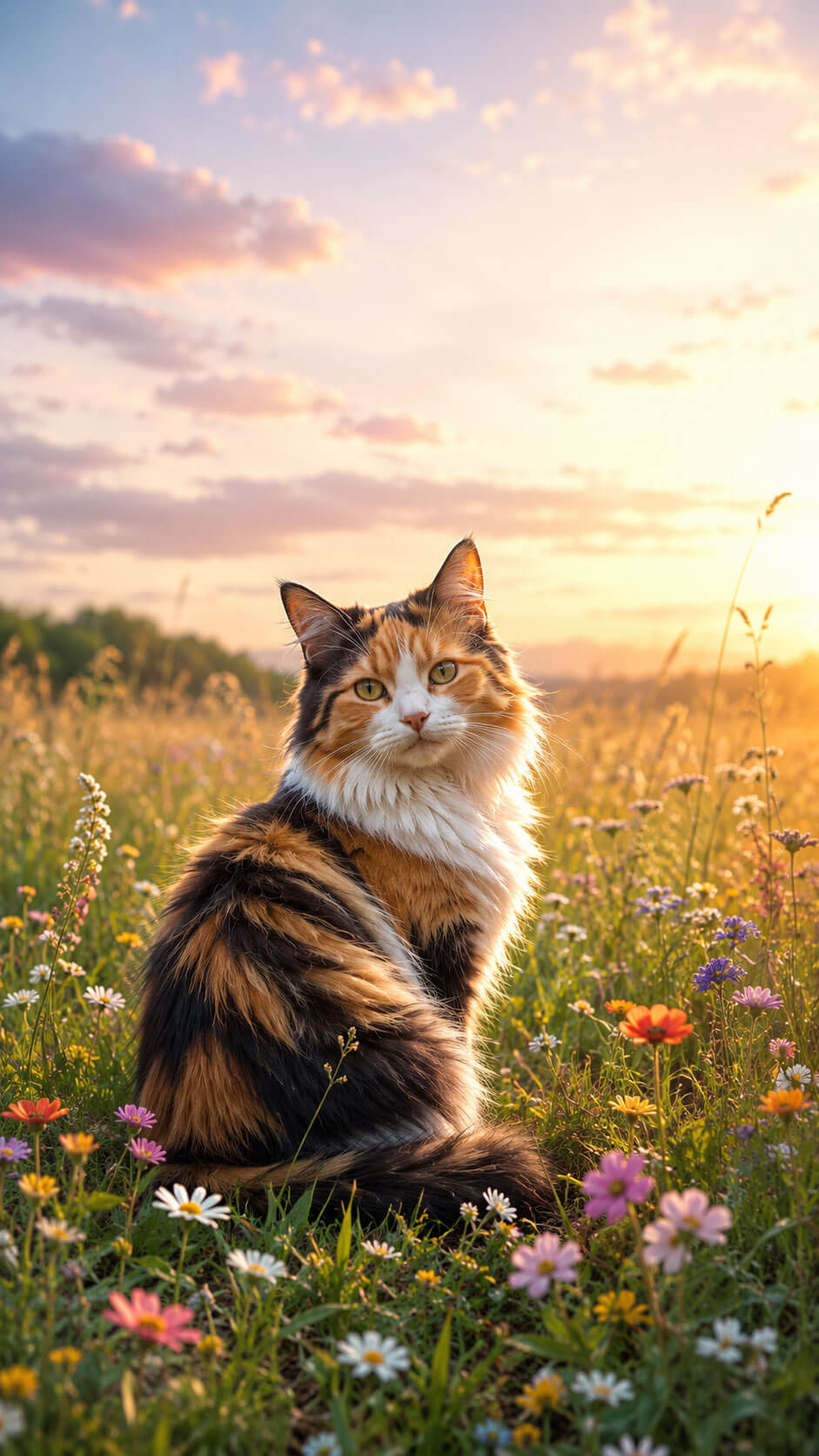 Calico Cat Wallpaper: Wildflower Meadow Calico
