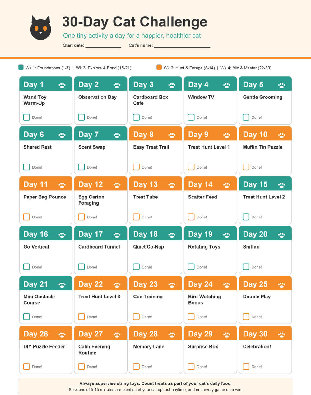 30-day cat challenge calendar
