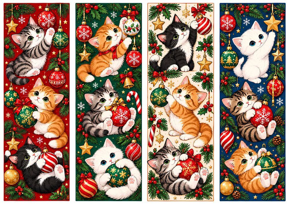 Cats and Christmas Ornaments Bookmarks
