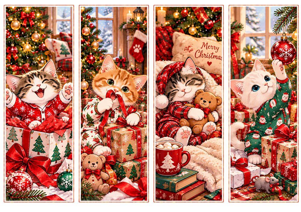 Christmas Morning Cats Bookmarks