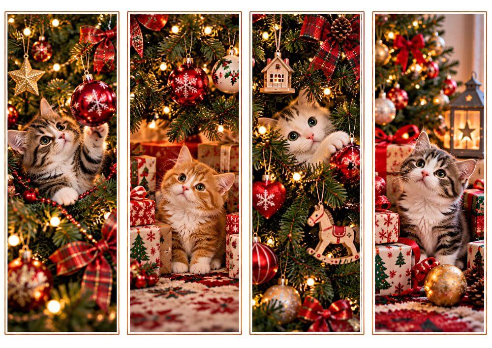 Christmas Tree Cats Bookmarks