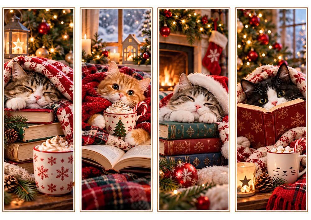 Cozy Christmas Cats Bookmarks
