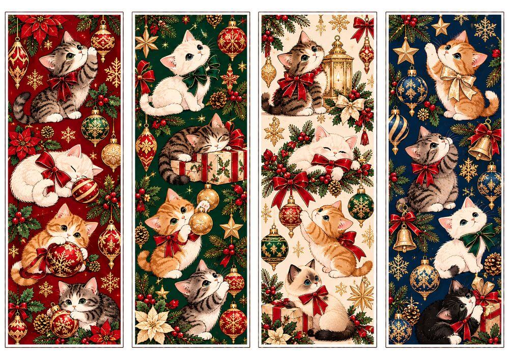 Elegant Christmas Cats Bookmarks