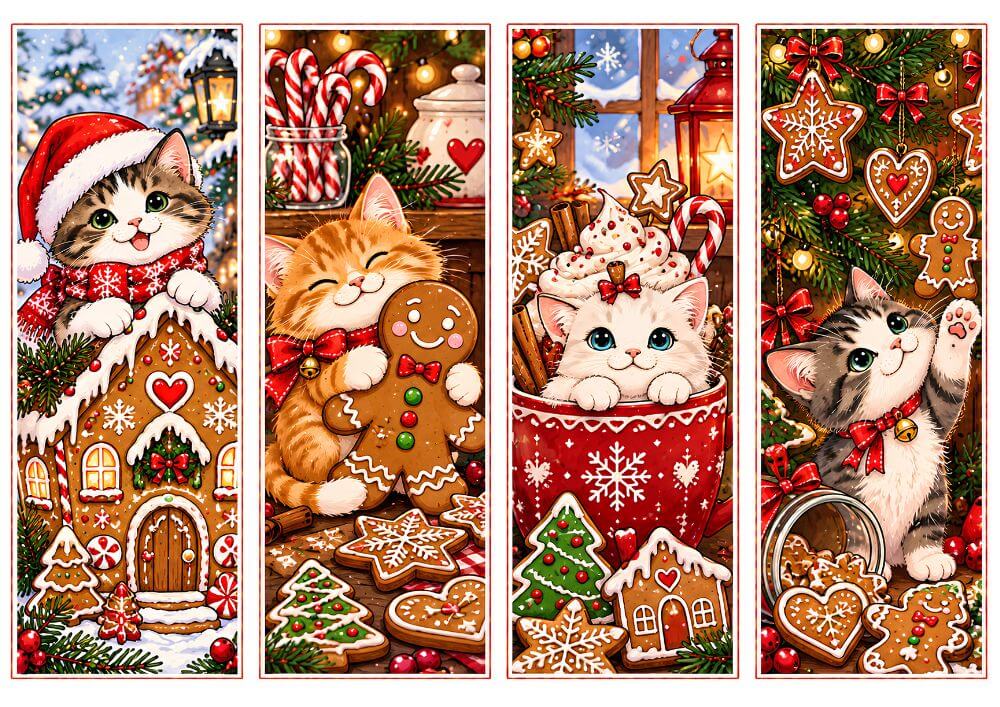Gingerbread Cats Bookmarks