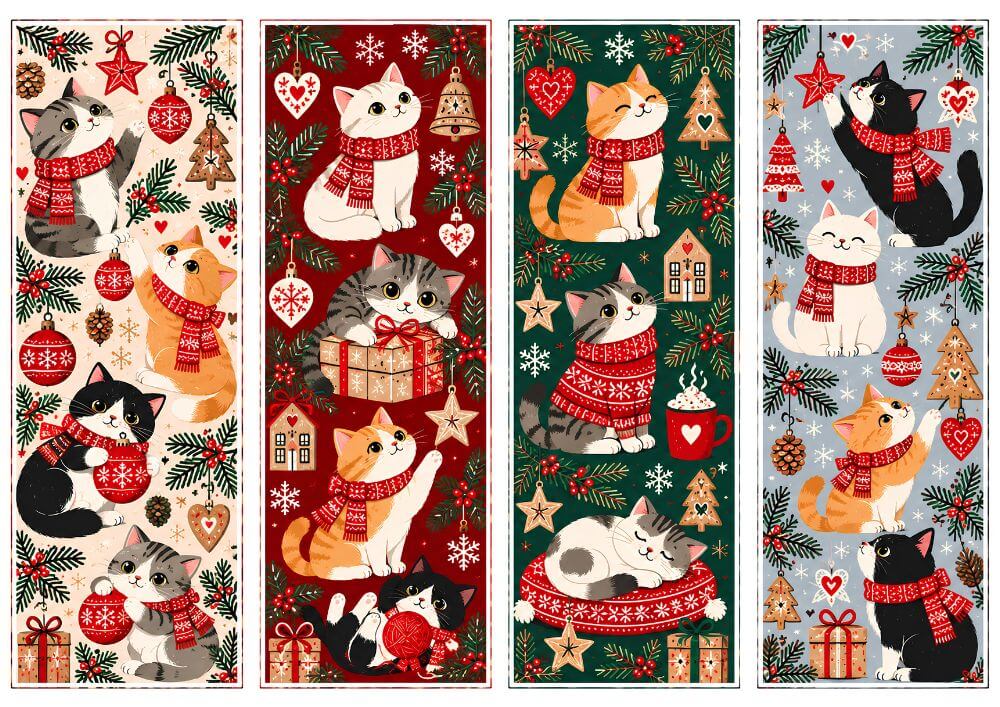 Scandinavian Christmas Cats Bookmarks
