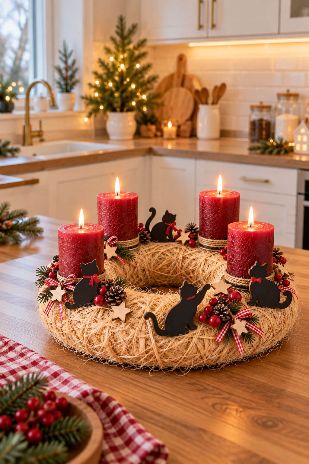 Cat Themed Advent Wreath in the Kitchen