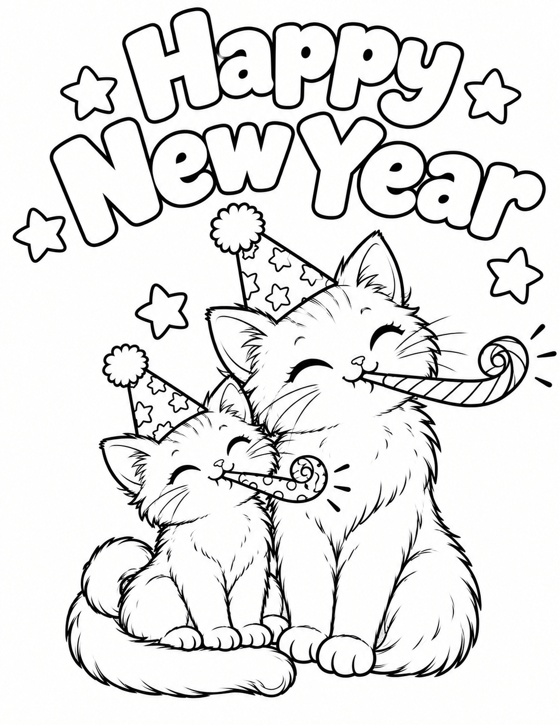 Mama Cat and Kitten with Party Horns