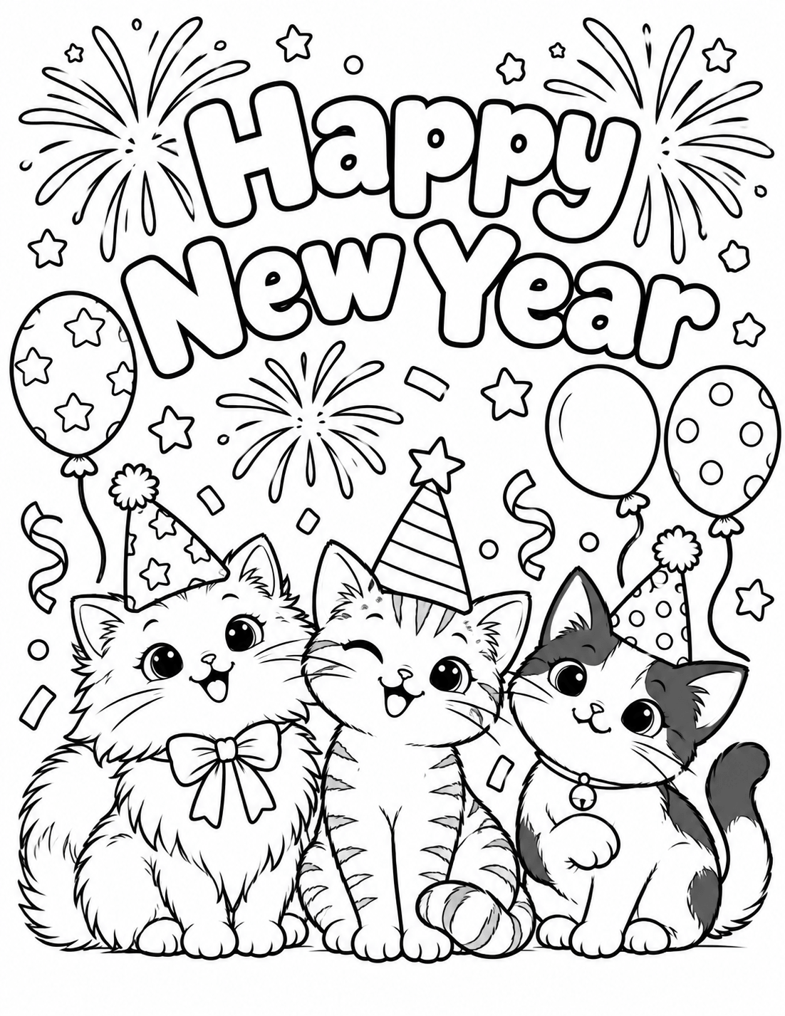 Three Kitten Friends and Fireworks